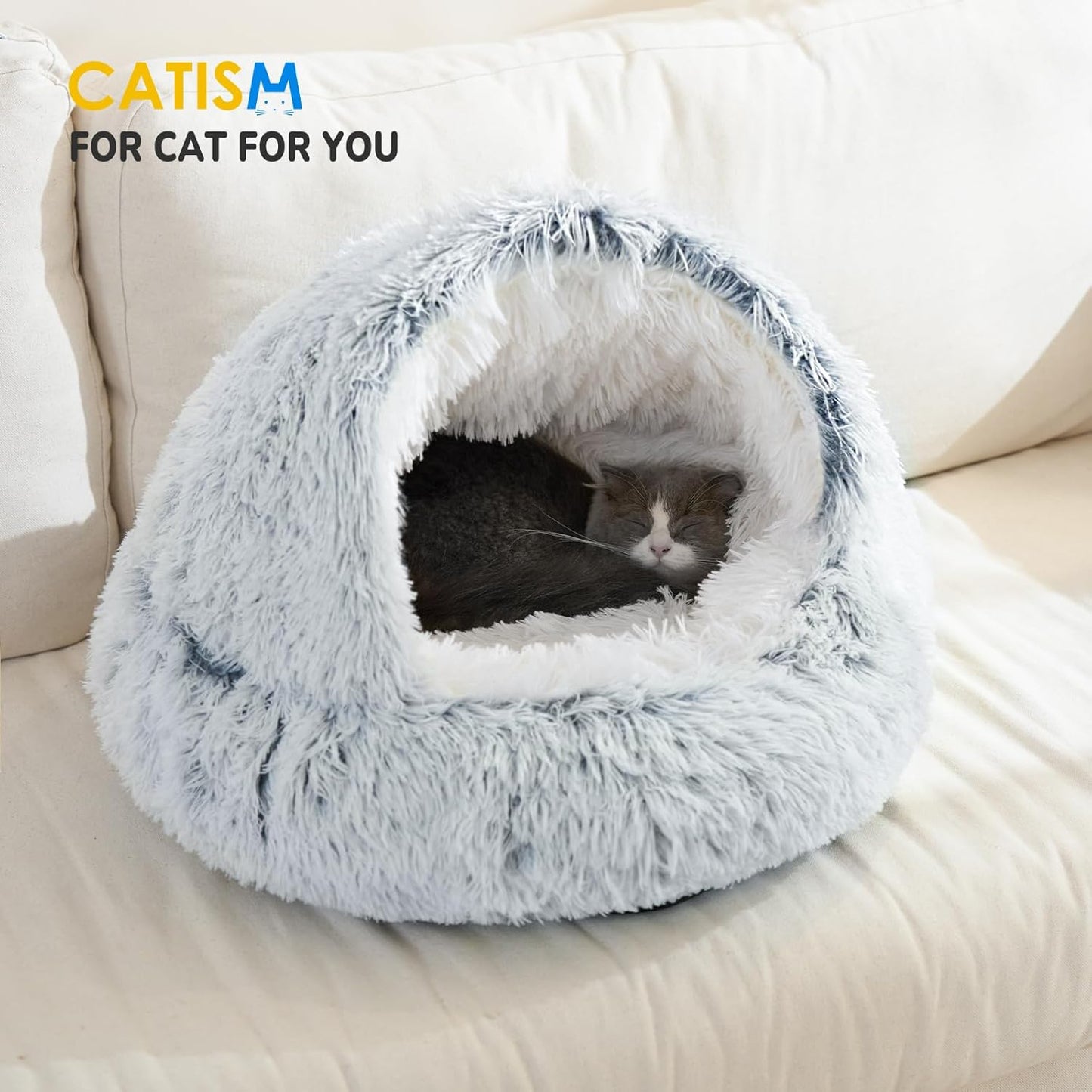 Cozy Plush Hooded Cat Bed, Indoor/Outdoor, Self-Warming Cave, Removable Washable Non-Slip Bottom