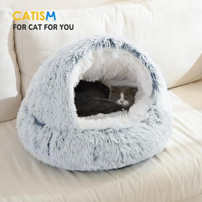 Cozy Plush Hooded Cat Bed, Indoor/Outdoor, Self-Warming Cave, Removable Washable Non-Slip Bottom