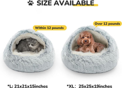 Cozy Plush Hooded Cat Bed, Indoor/Outdoor, Self-Warming Cave, Removable Washable Non-Slip Bottom